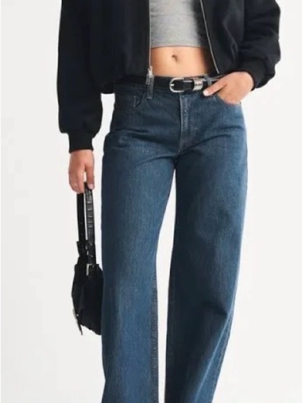 Low rise baggy dark wash jeans